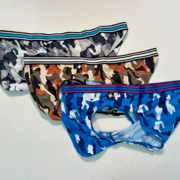 3-Pack Andrew Christian Size "S" Nylon Camo Briefs - Blue/Brown/Gray - Picture 3 of 7
